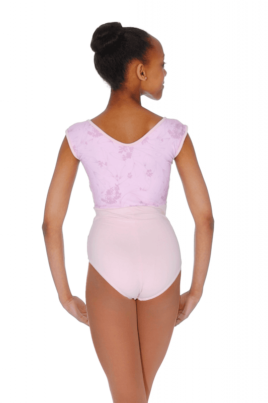 Girls Cap Sleeve with Soft Mesh Print Leotard - Light Lilac